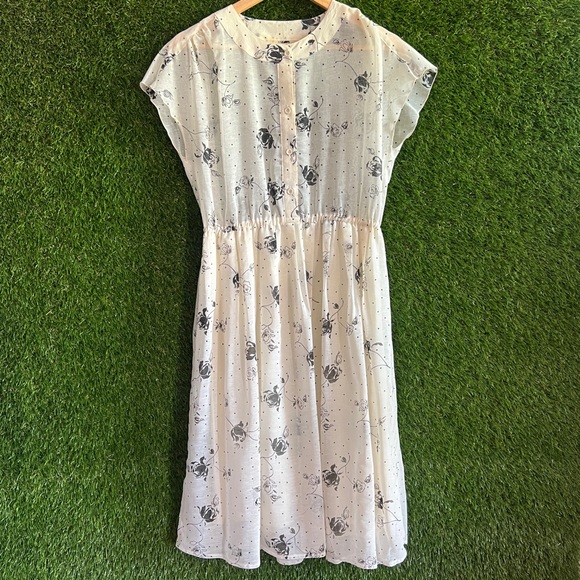 Vintage Fit Flare Floral Shirt Dress Small Medium - Picture 1 of 8